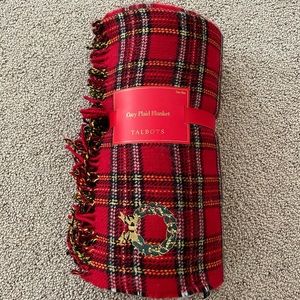 Red plaid Talbots throw winter/Christmas blanket NWOT